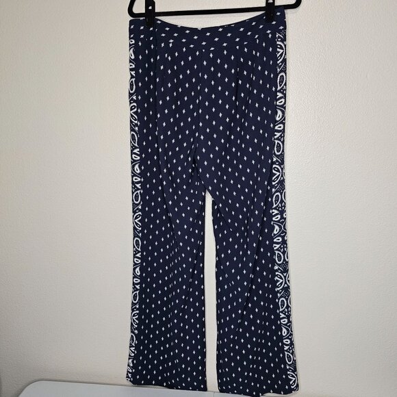 Cabi 8 Blue Trouser Pants Paisley High Rise Wide Leg  5176 Office Career Boho - Picture 6 of 10